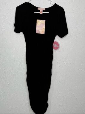 Expressions Black Ribbed Short Sleeve Dress